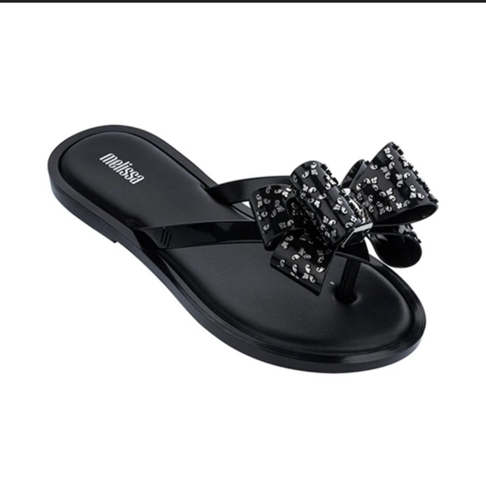 Melissa Baroque Bow Flip-Flop Sandals in Black – Size 7